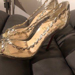 Christian Louboutin Clear and Gold Shimmer Heels